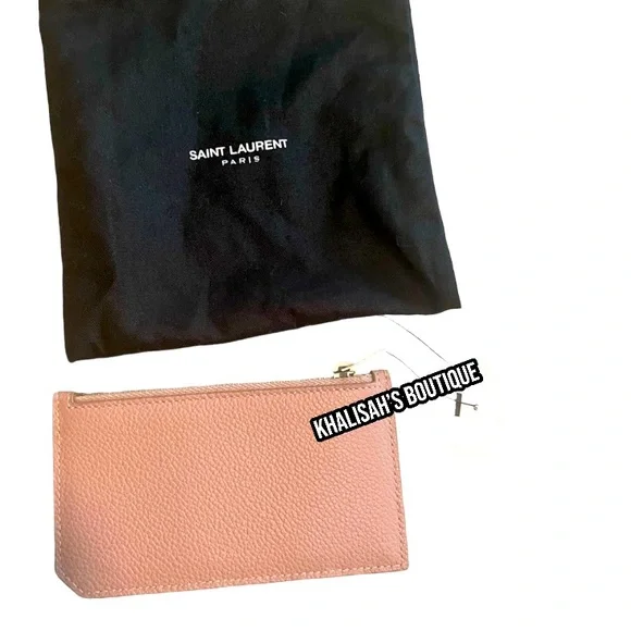 NWT & Rare Color! YSL Saint Laurent Fragment Card Case/Wallet Grained Rose Antic - Picture 8 of 12